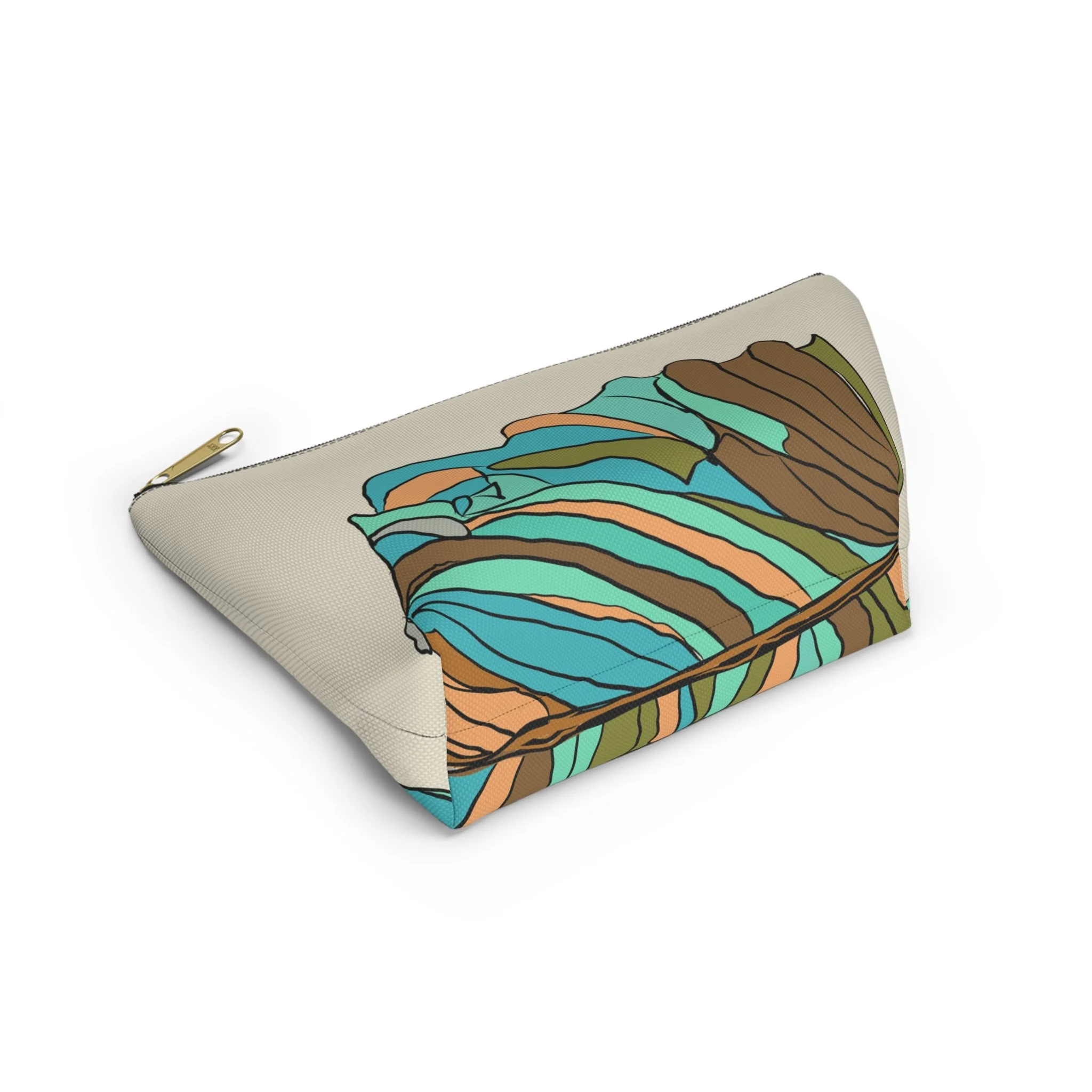Striped Fall Leaf Leaf Accessory Pouch w T-bottom