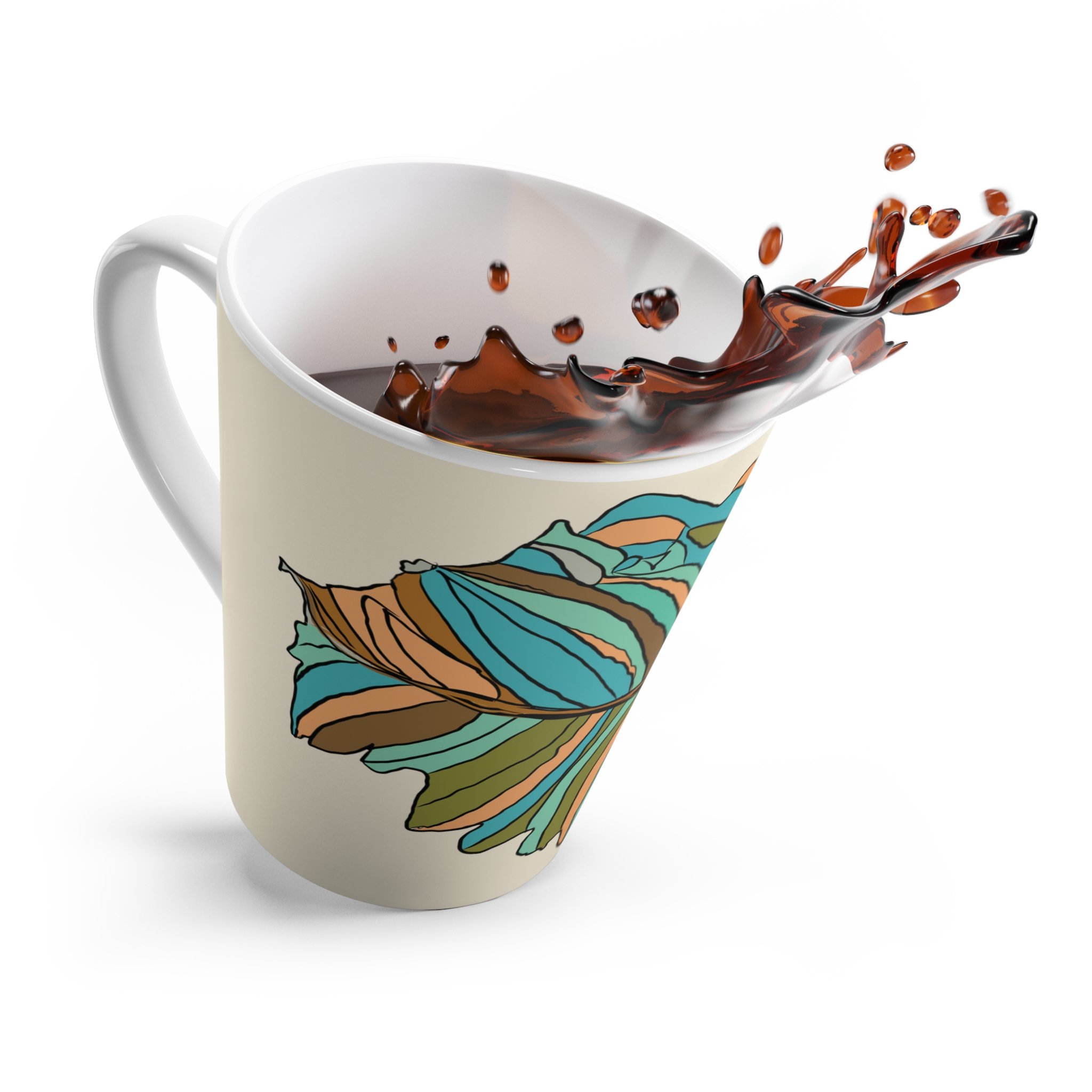 Autumn Striped Fall Leaf Beige Latte Mug