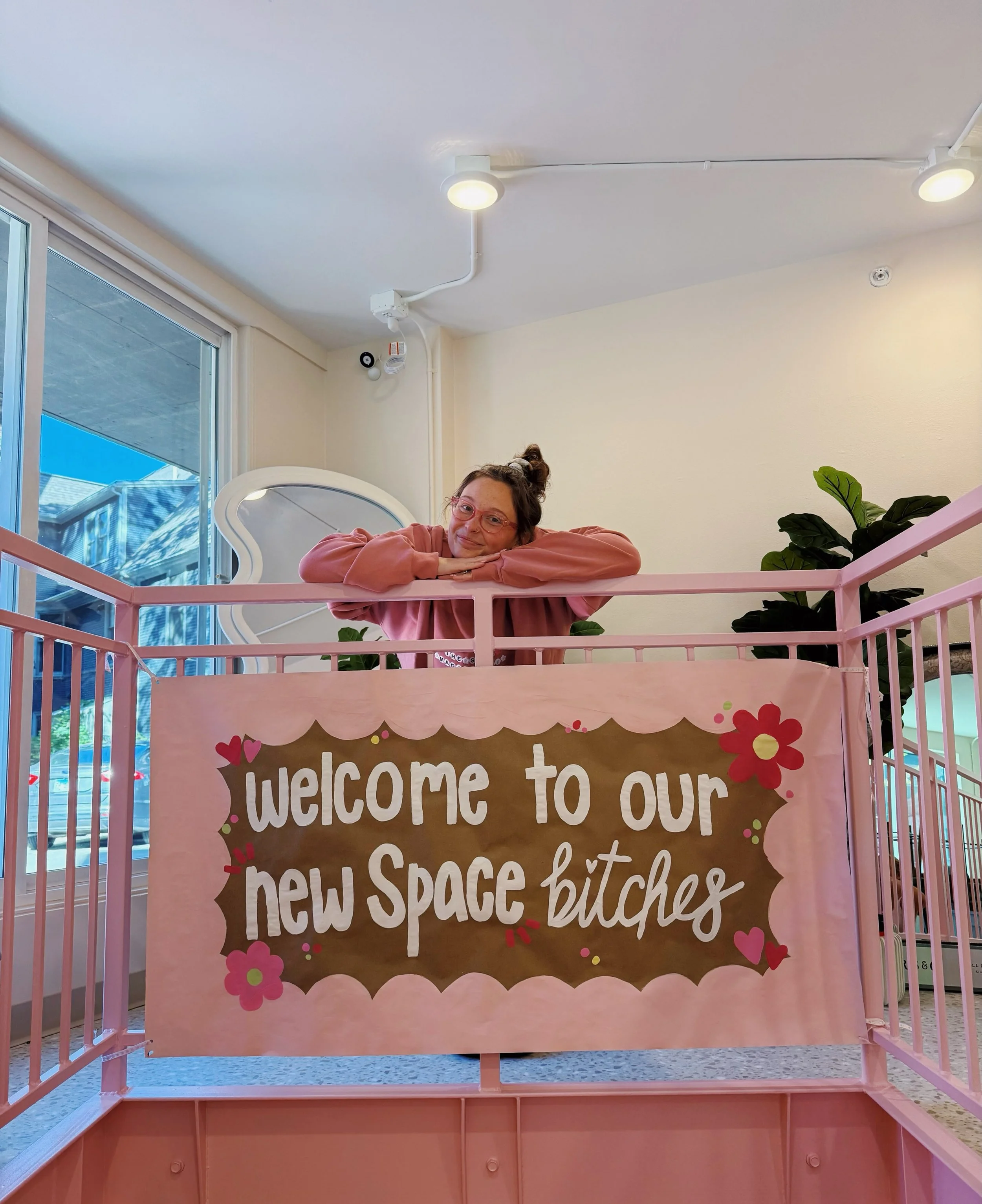 we are so excited to officially welcome you all TOMORROW to our new space!!! It&rsquo;s still a work in progress, but we hope you guys love it as much as we do. Also, HUGE thank you to @banners_by_vivian for the cutest poster:) 💖🛍️🍭💅
#coffeeshop 