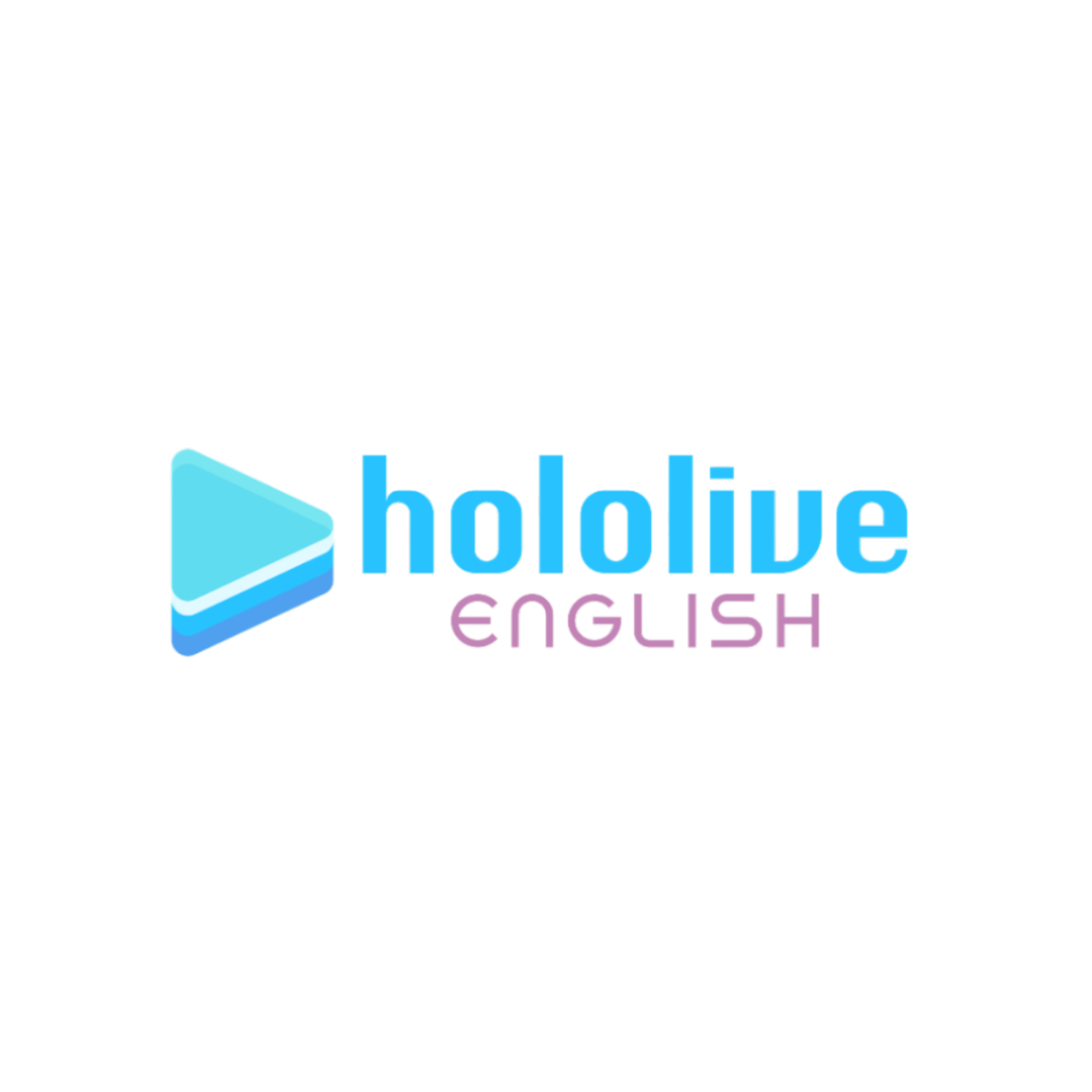 Logo of Hololive English with a blue play button icon and purple text