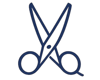 Simple line drawing of a pair of scissors.