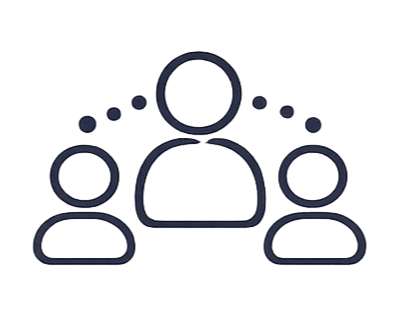 Simple icon of one person connected to two other people, representing a network or team.
