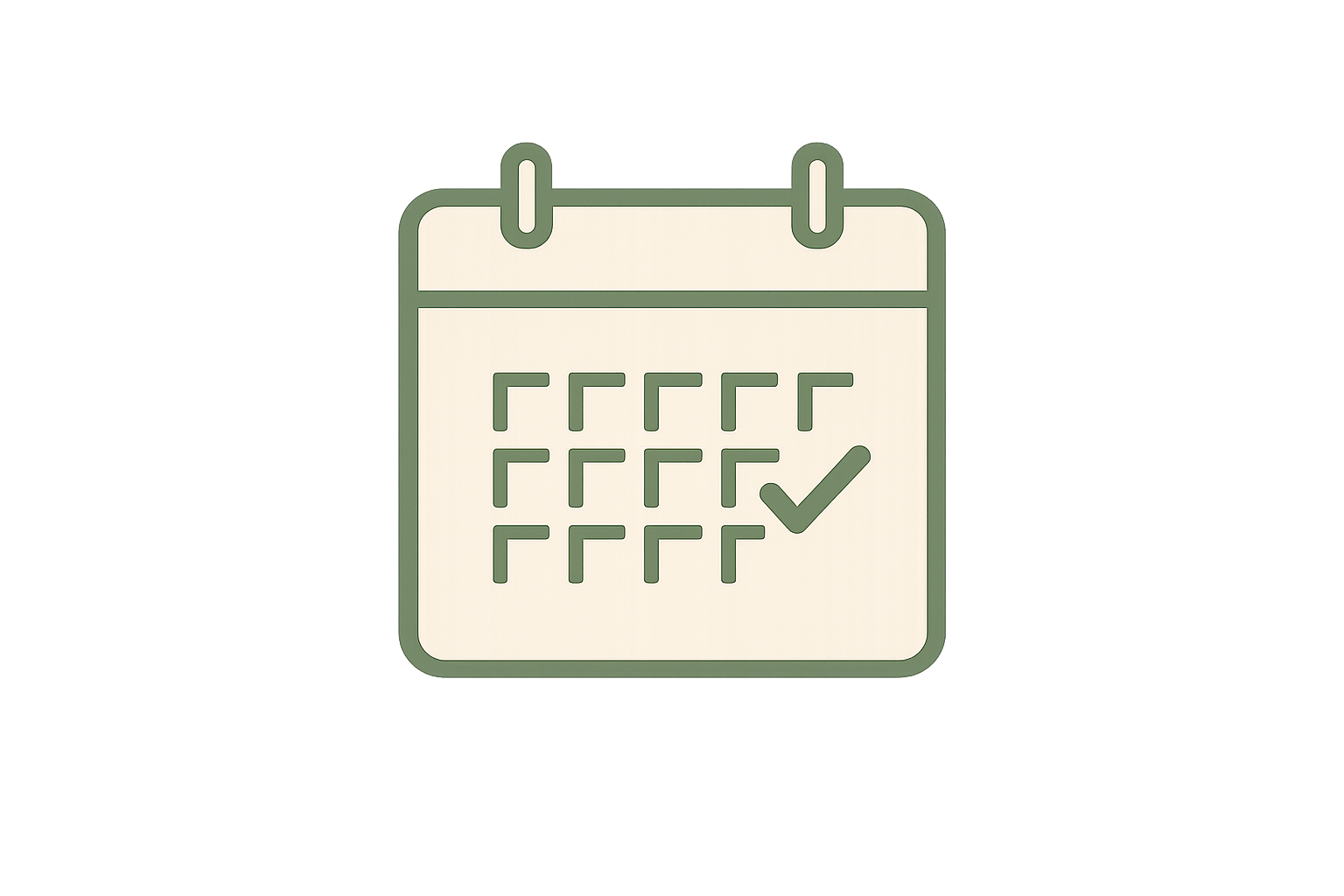 Calendar icon with a check mark indicating scheduled or completed appointment.