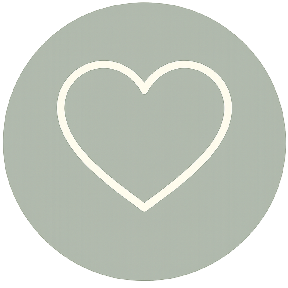 Light gray circular background with a white heart outline in the center.