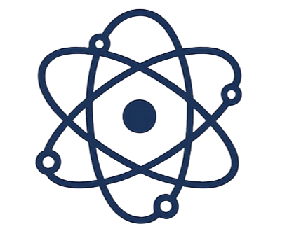 A simple line drawing of an atom with a nucleus and electrons orbiting around it.
