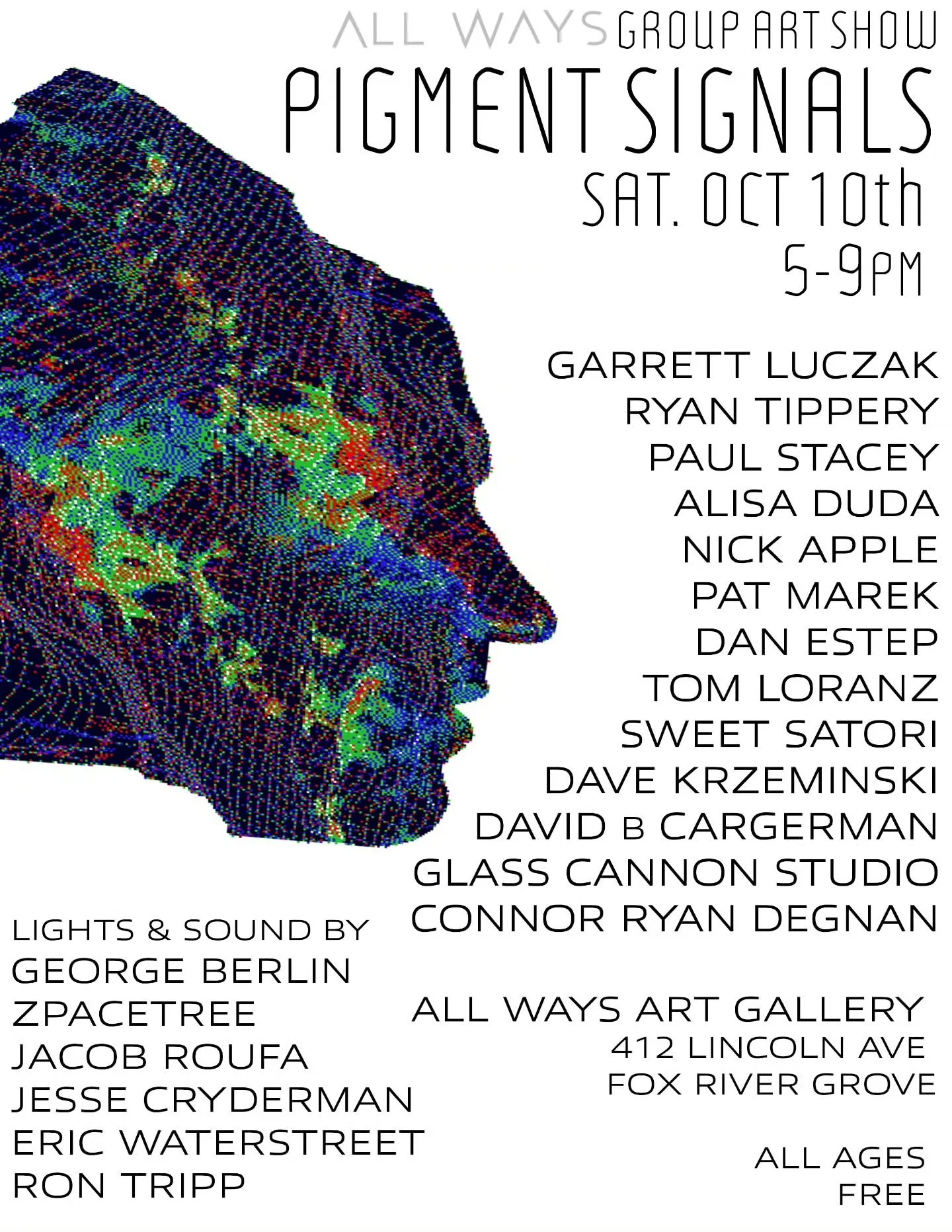 Pigment Signals 🔴🟡🔵
I'll have a few pieces up, go see them in person!
This show is all about light and color, I can't wait to see it come together ✨ 
Saturday, October 10th
All Ways Art Gallery
412 Lincoln Ave 
Fox River Grove IL