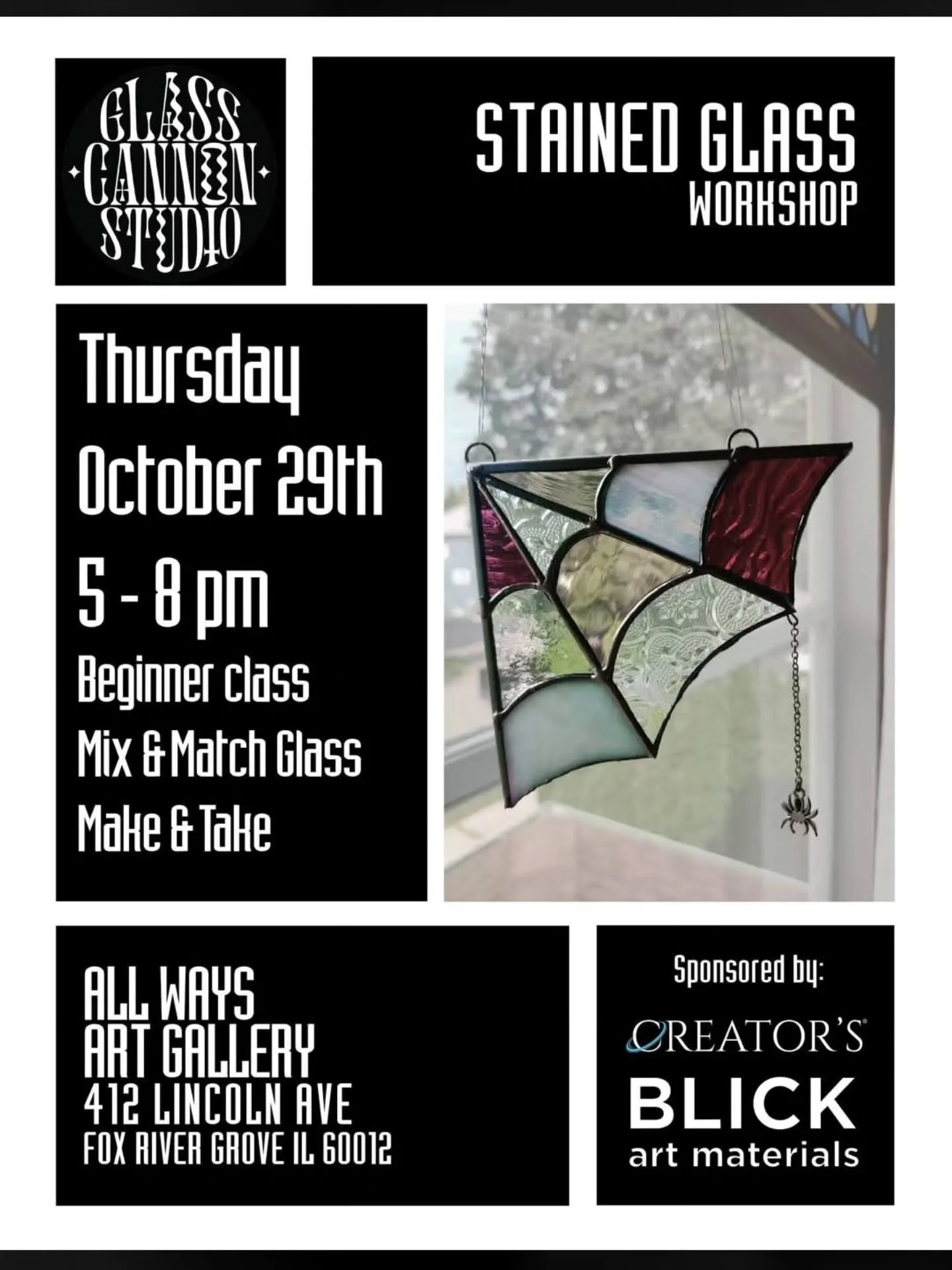 Additional date added:
Thursday October 29th

Friend discount does still apply! 
GLASSBUDDY20 for 20% off purchase of two tickets
glasscannonkt.com/workshops

🎃🕸️ October Workshop!! 🕸️🎃

Come make this little mix &amp; match spiderweb corner hang