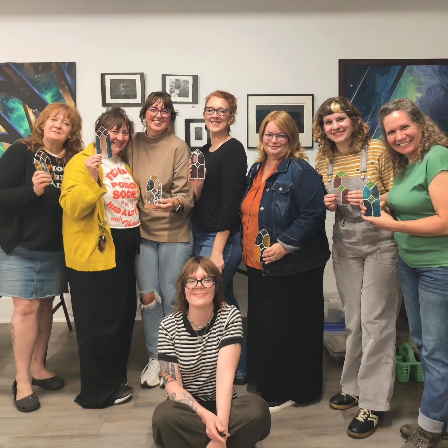 Cool people take stained glass classes! ✨ 
This was such a fun group!
This was a master class including cutting and grinding their own glass, and they all took to it super well! I loved seeing all of their different glass combinations
I'm so happy I 