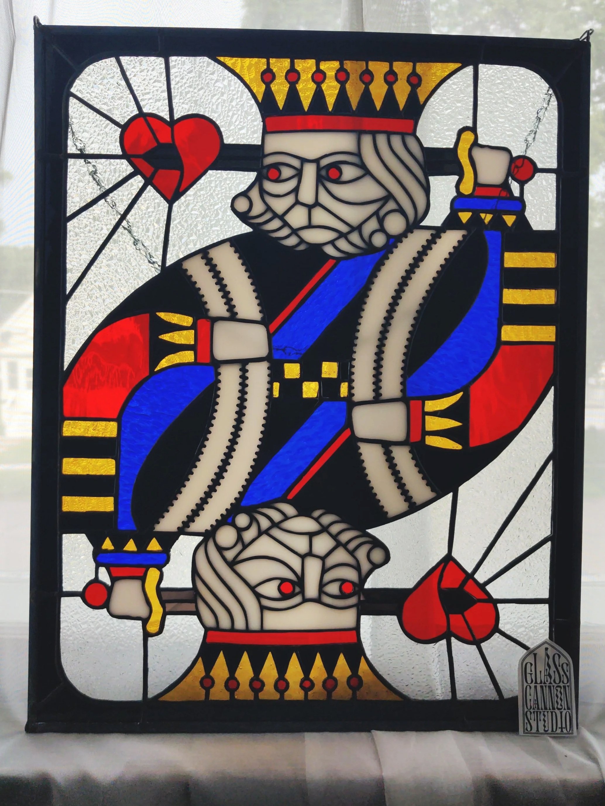 playing card style stained glass panel
