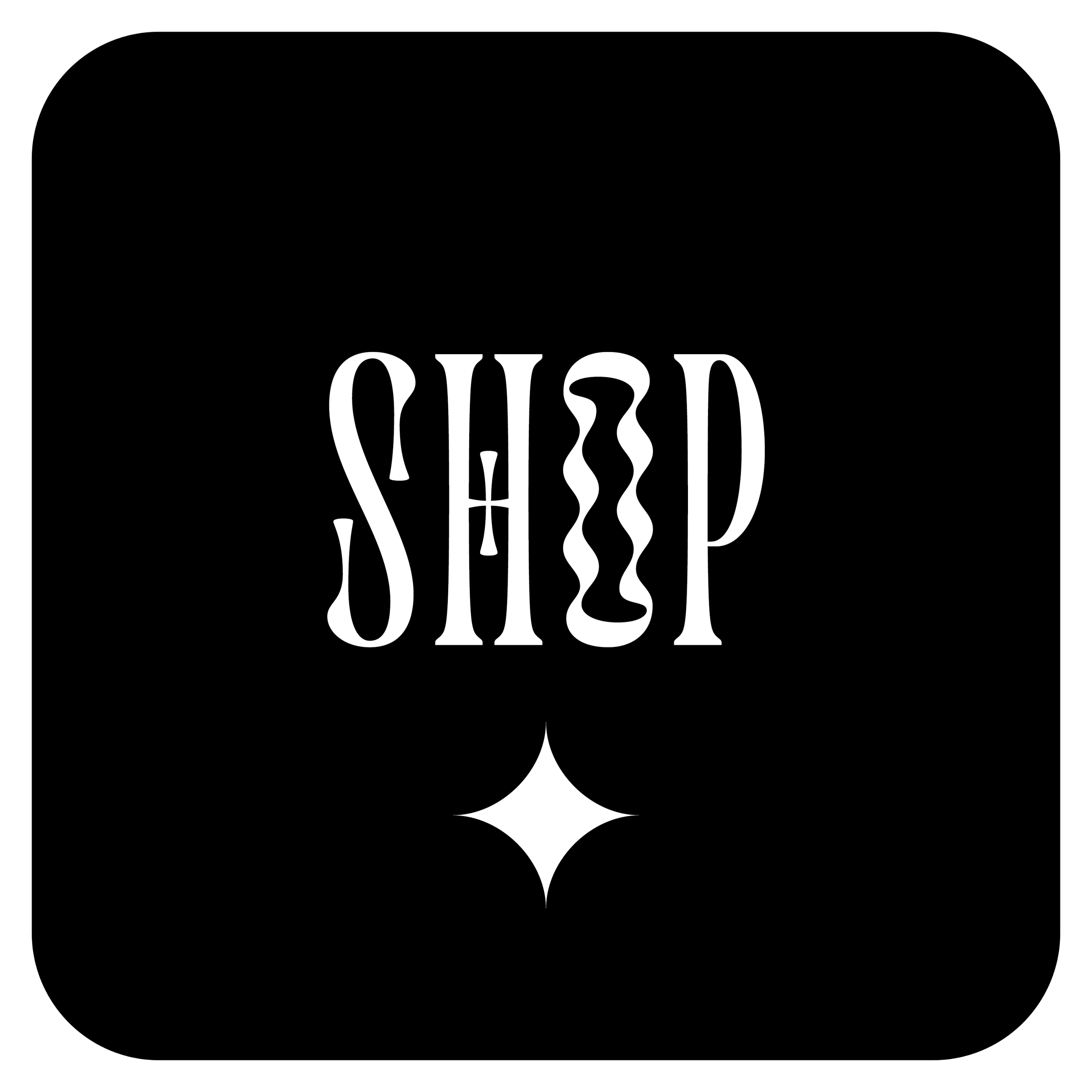 Black background with white stylized text that reads 'Shop'