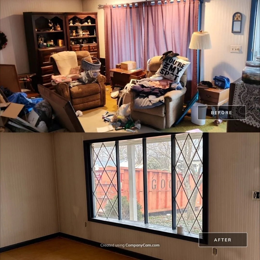 Living room cleanout in [TOWN], PA — before and after