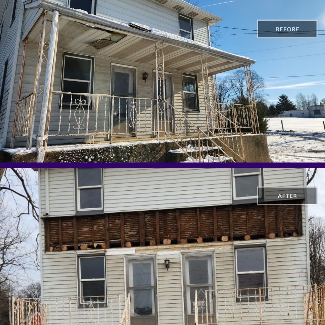 Porch roof demolition in [TOWN], PA — before and after