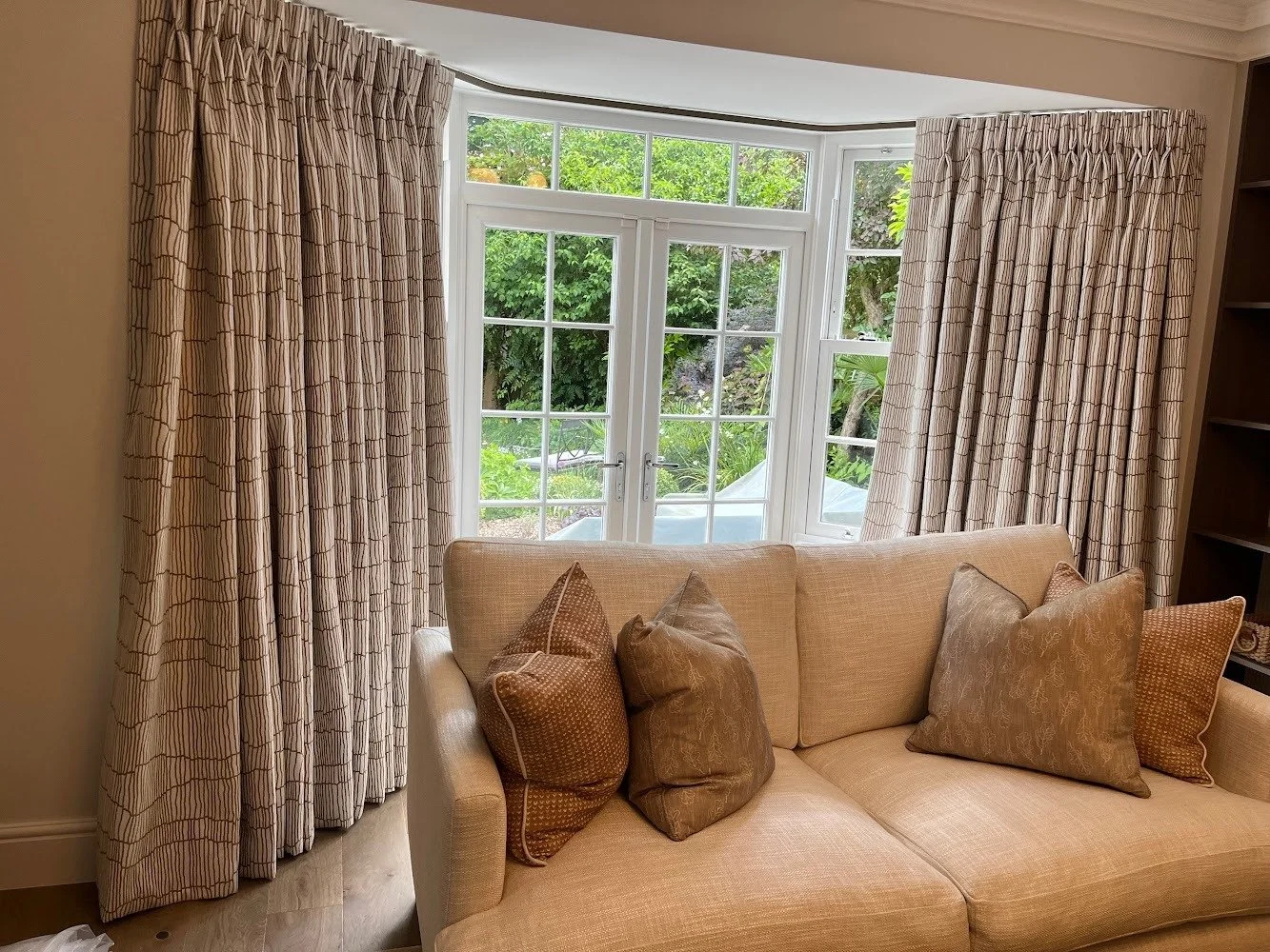 bay window with interlined curtains