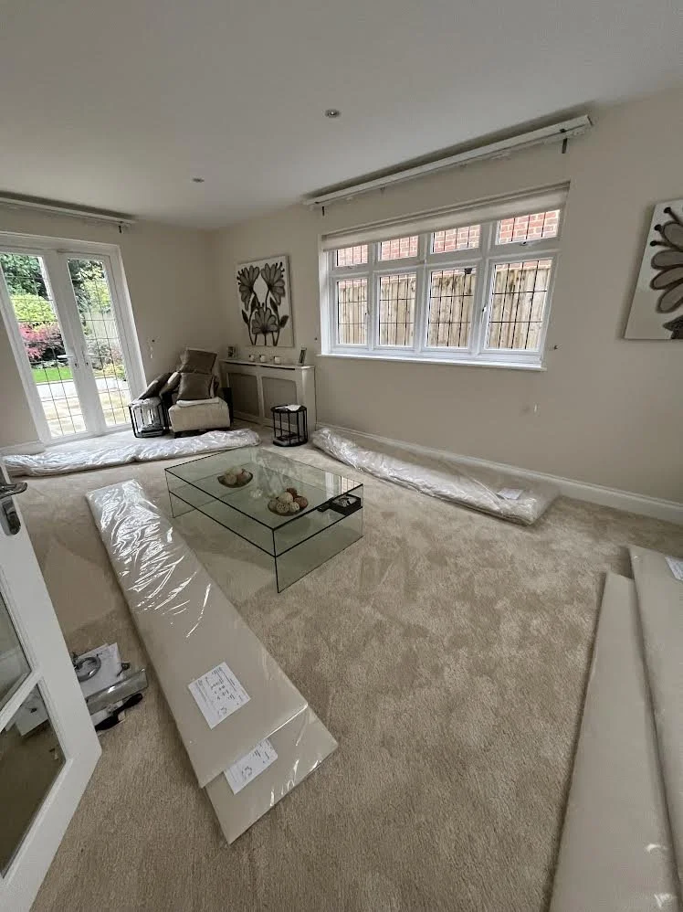 Living room on fitting day with pelmets