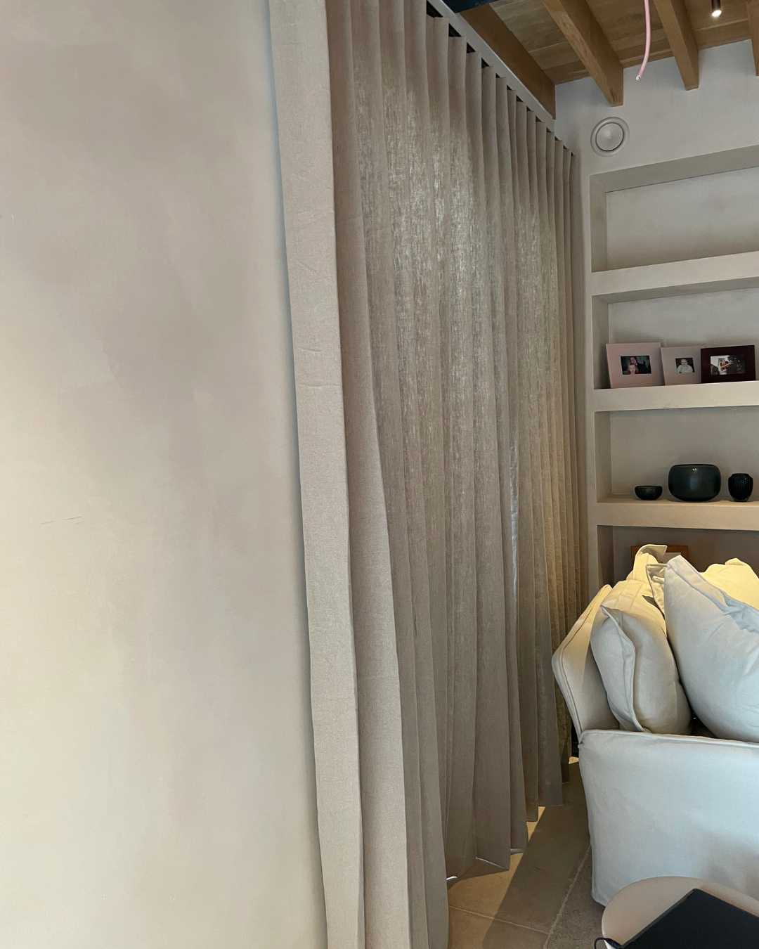 linen curtains with shelving