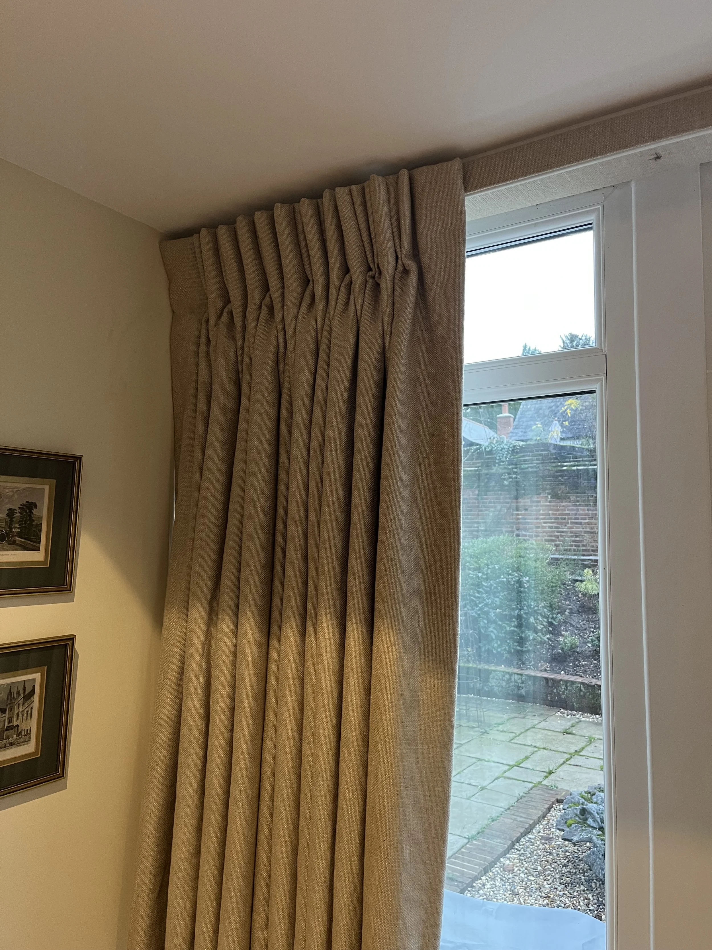 gold curtains on lathe and fascia track