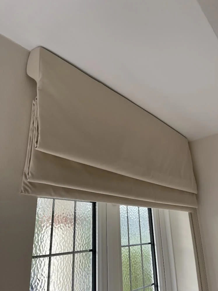 cream cotton roman blind with side profiles