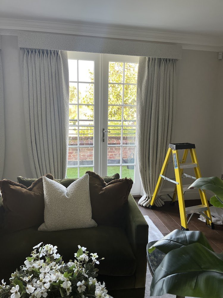 Curtain installation with ladder