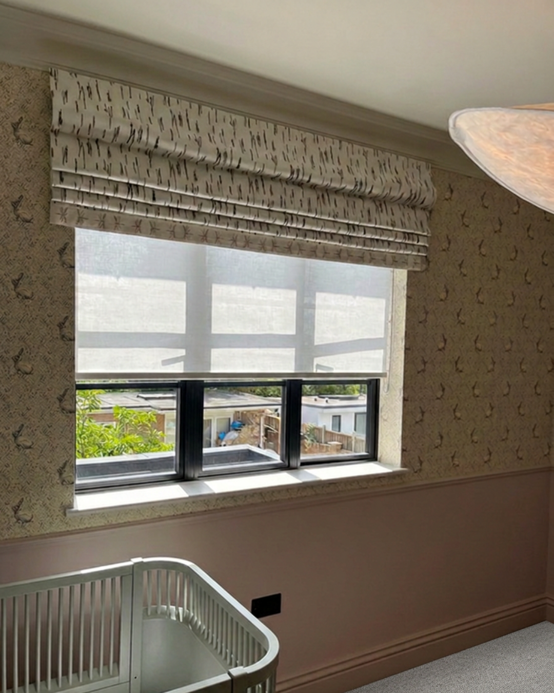 Girls Room Roman Blind and Trim, Voile Roller Blind