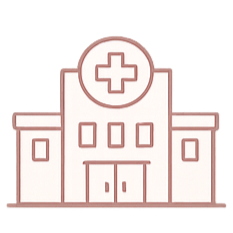 Illustration of a hospital building with a large cross on the front.