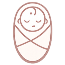 Cartoon illustration of a smiling, wrapped baby in a blanket.
