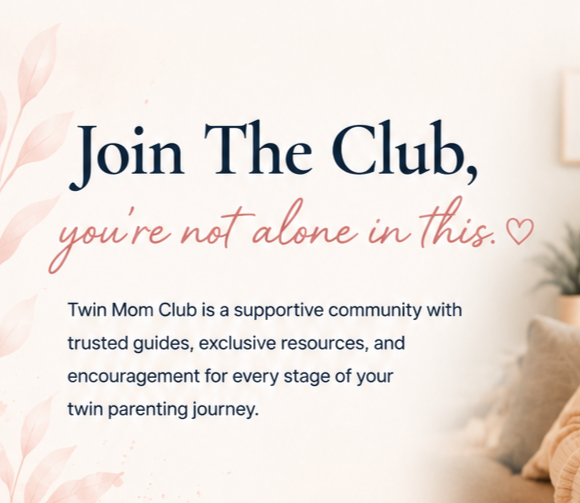 Invitation graphic promoting Twin Mom Club, a supportive community for twin moms with guides, resources, and encouragement.