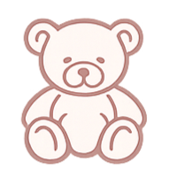 Cute cartoon teddy bear sitting upright, light brown with darker brown nose and paws