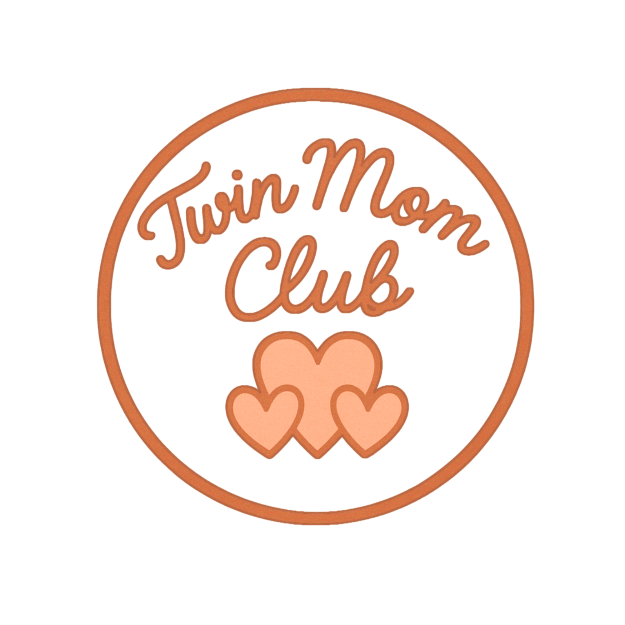 Neon sign reading 'Twin Mom Club' in orange on white background.