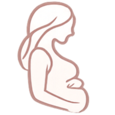 A simplified illustration of a pregnant woman from the side, holding her belly.