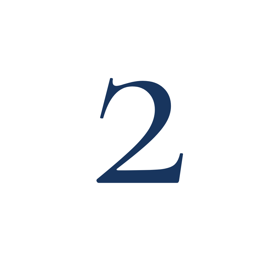 Number 2 in navy blue font on a white background with a circular border.