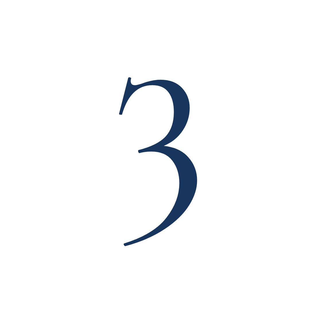 Number three on a countdown timer, displayed in a large navy blue font on a white circular background.