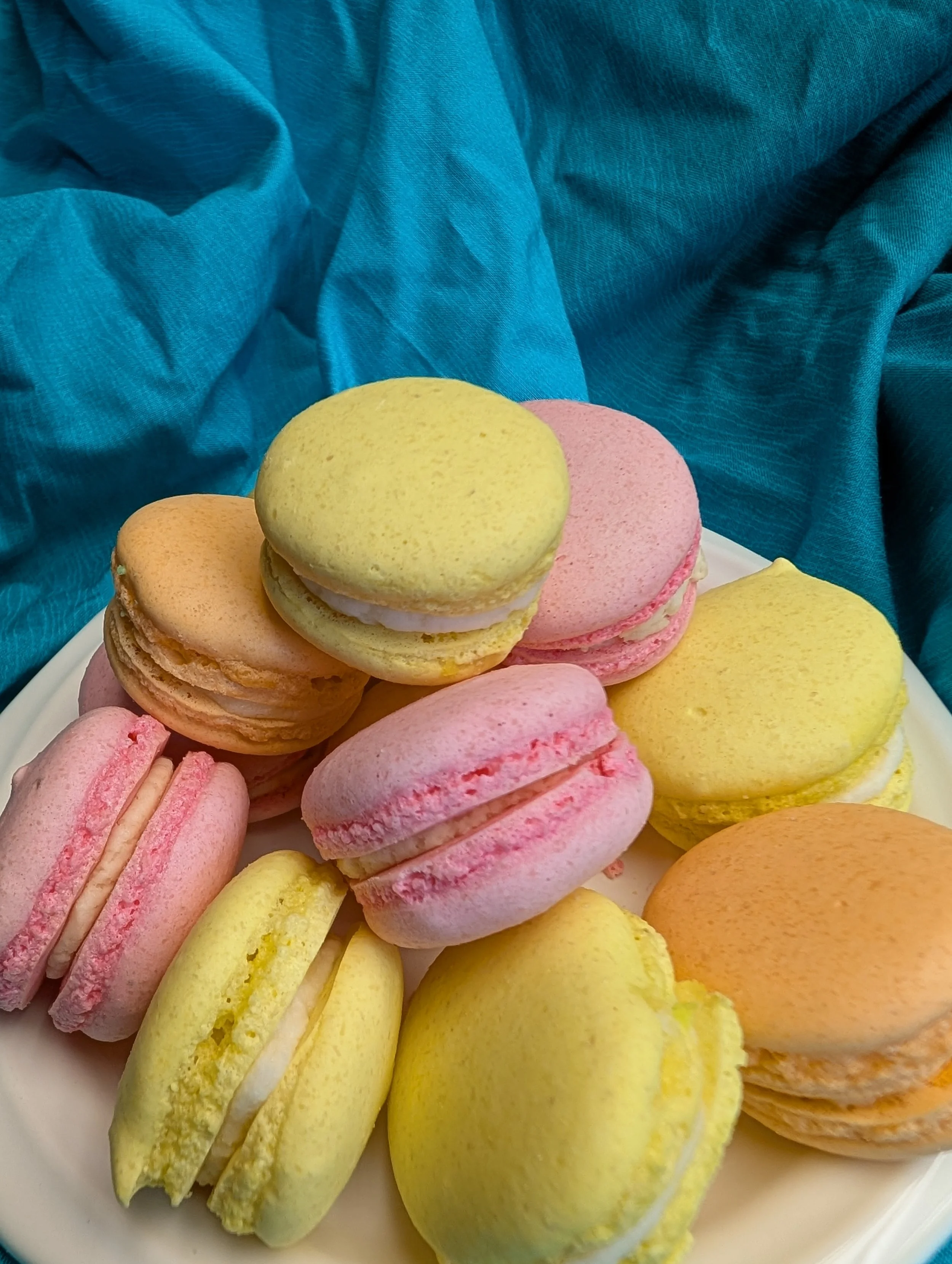 Baby shower macarons, summer and sunshine theme- Lemon, Orange, Grapefruit flavors