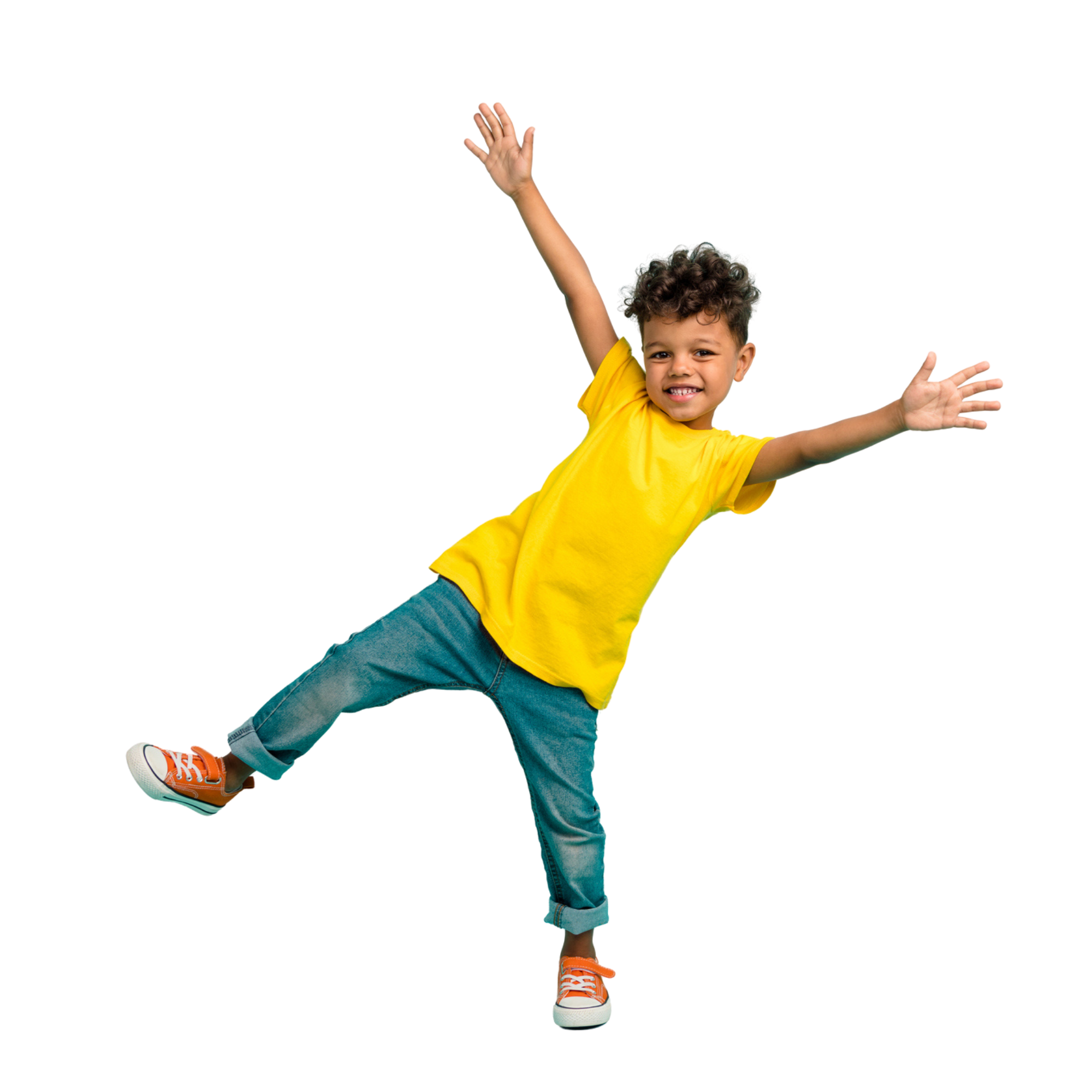 Happy child jumping with excitement after making progress in therapy.