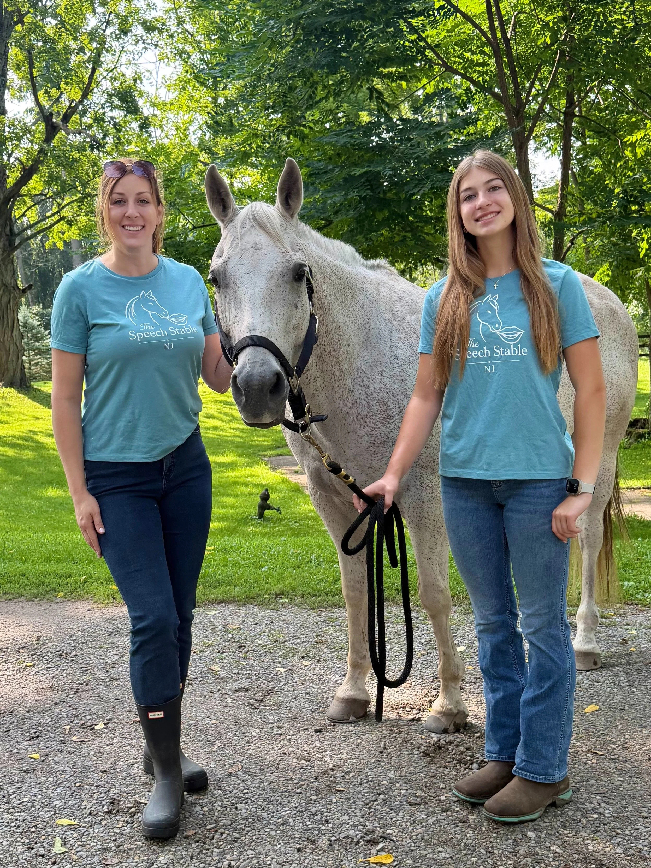 Speech Stable NJ team walking a therapy horse in Sussex County, NJ