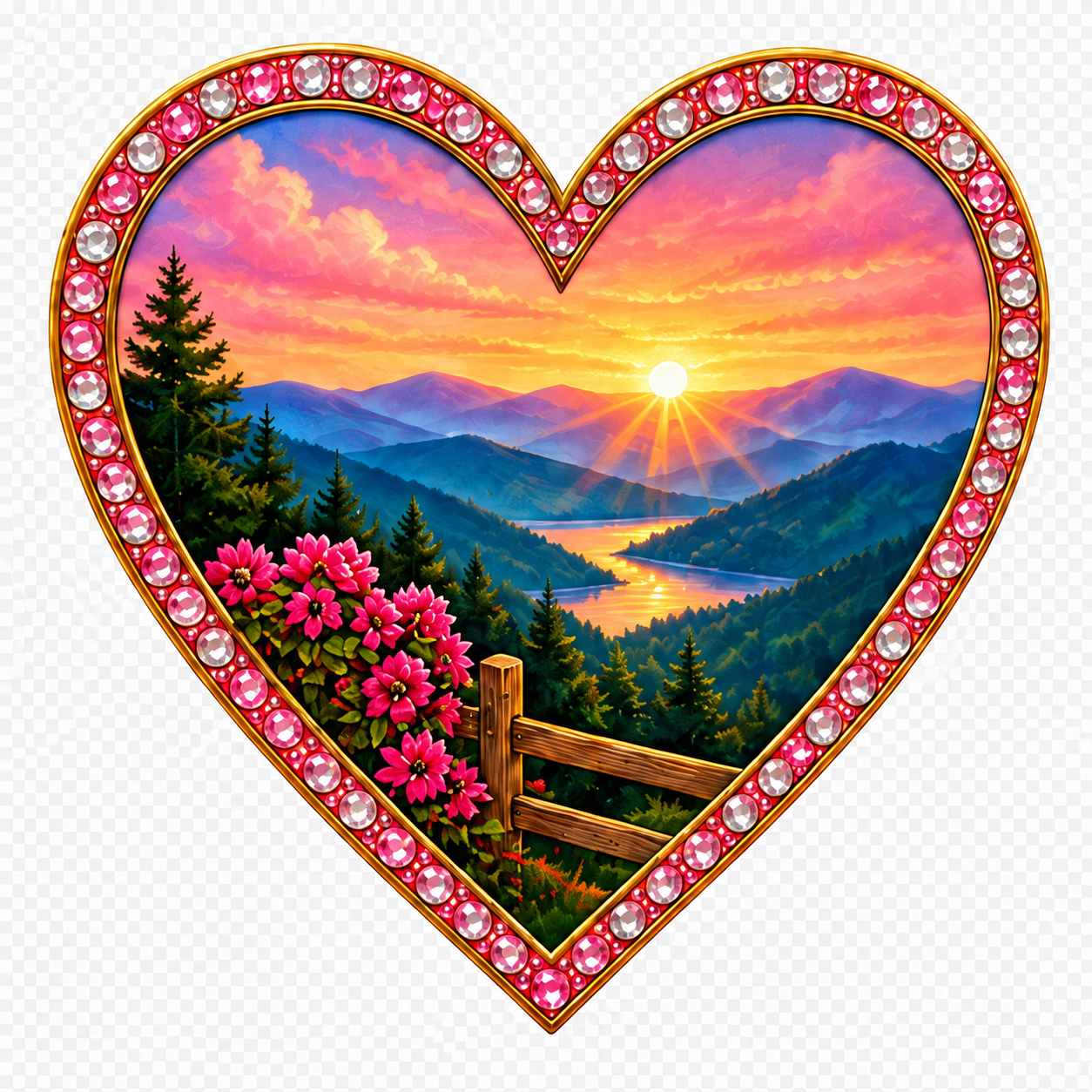 Rhinestone Mountain Sunset Heart Sticker