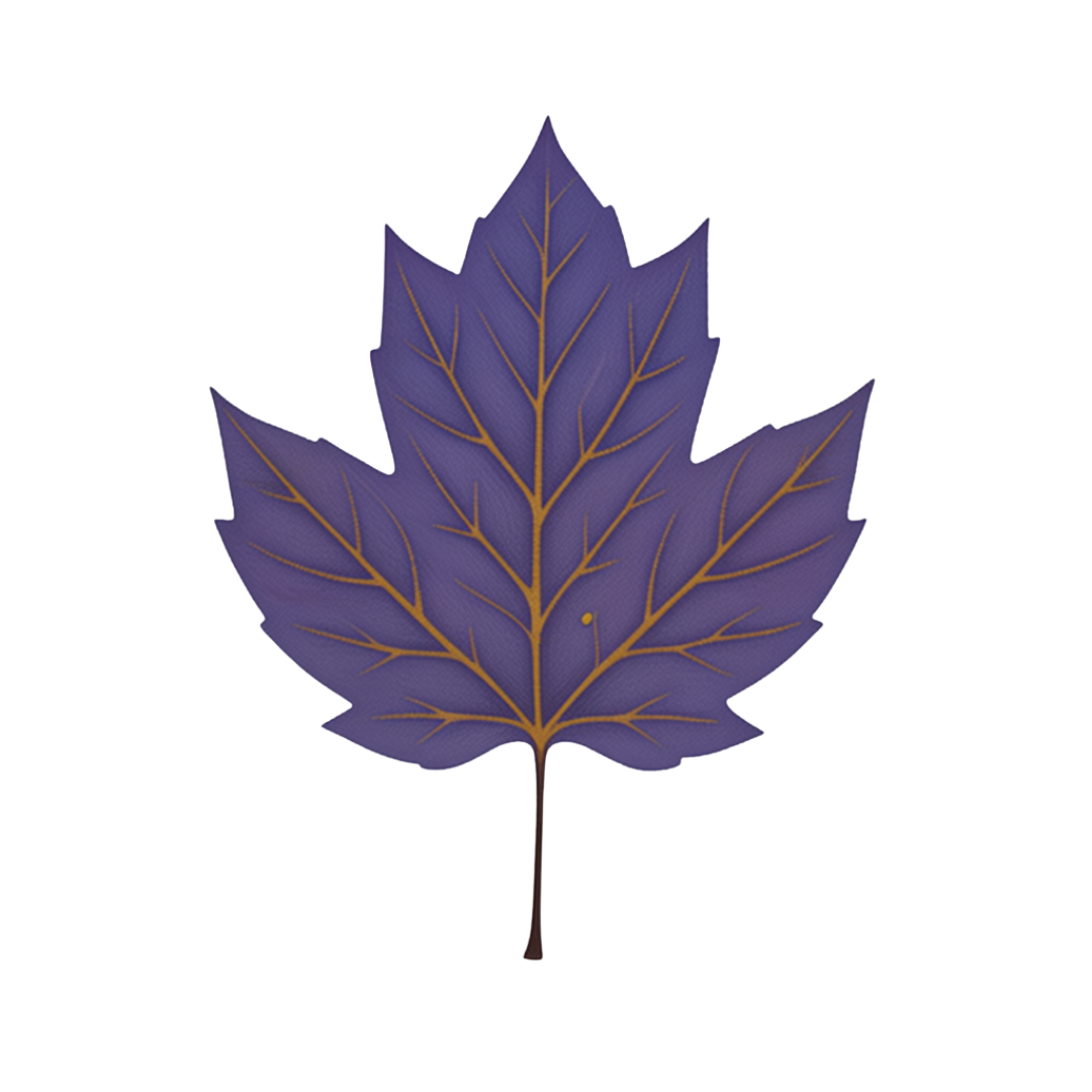 A digitally illustrated purple maple leaf with gold veins.