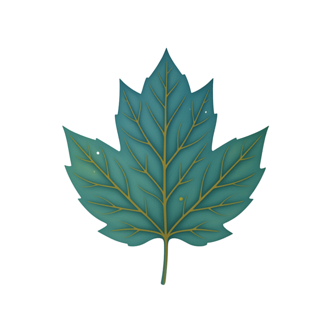 Digital illustration of a green maple leaf with detailed veins.
