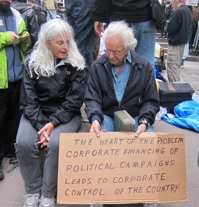 Judith and her friends protesting with the Occupy Wall Street movement, Zucotti Park in New York, 2011.