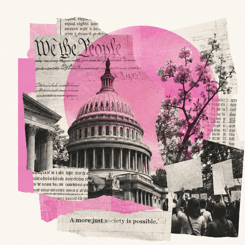 collage including images of protestors "we the people" capitol building deja vu déjà vu judith mcdaniel