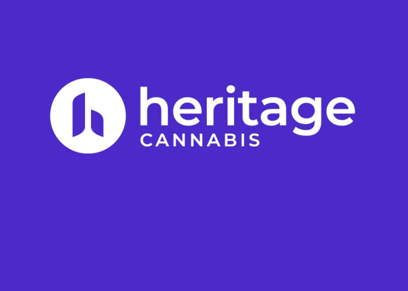 Heritage Cannabis logo with purple background and white text