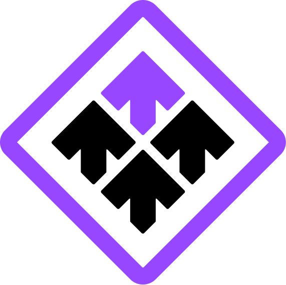 Purple upload arrow icon inside a diamond shape.