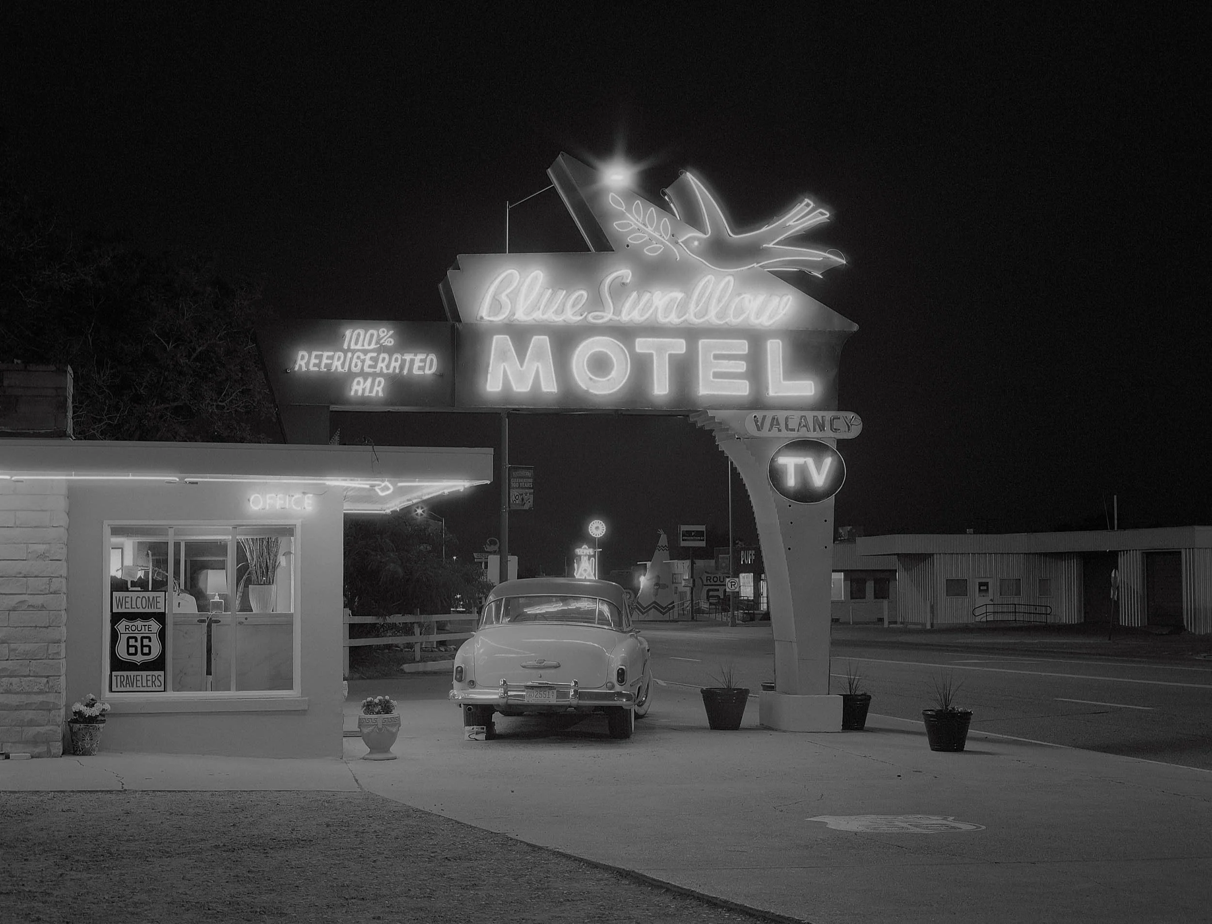Neon sign for Blue Swallow Motel 