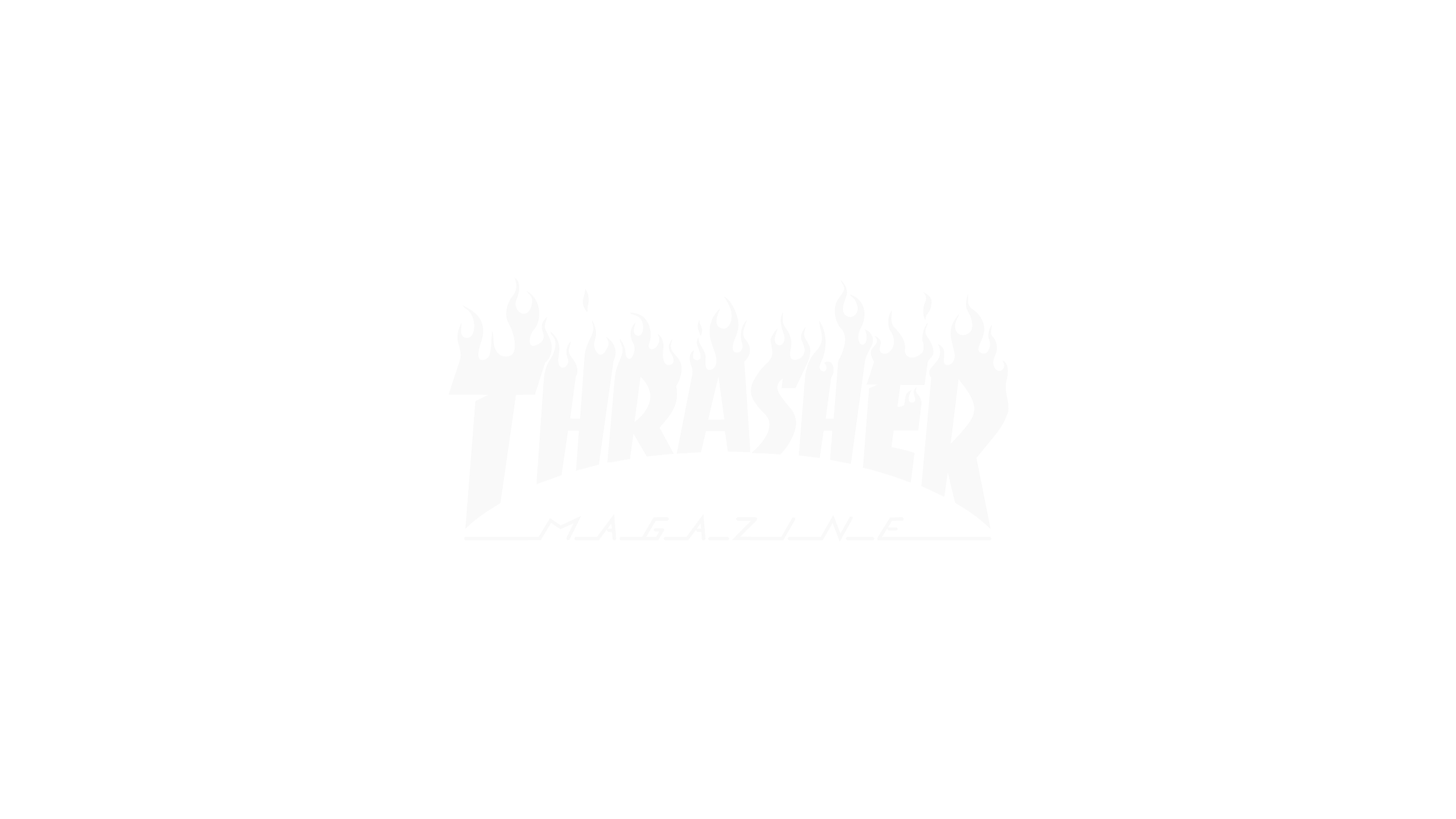 Black background with white text that says "THRASHER MAGAZINE" with flames above the word "THRASHER."