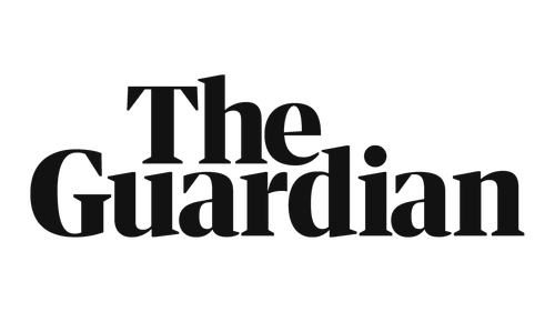 Text that reads, 'The Guardian' in large black font on a black background.