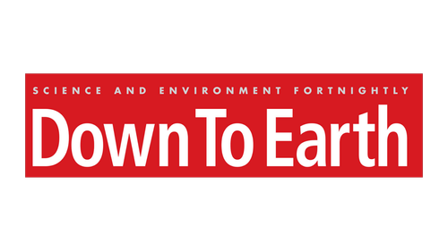Red banner with white text reading "Down To Earth" and smaller text above saying "Science and Environment Fortnightly" against a black background.