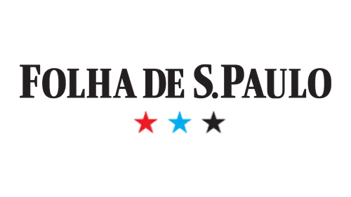 Title text 'FOLHA DE S.PAULO' with three stars below in red, blue, and black on a black background.