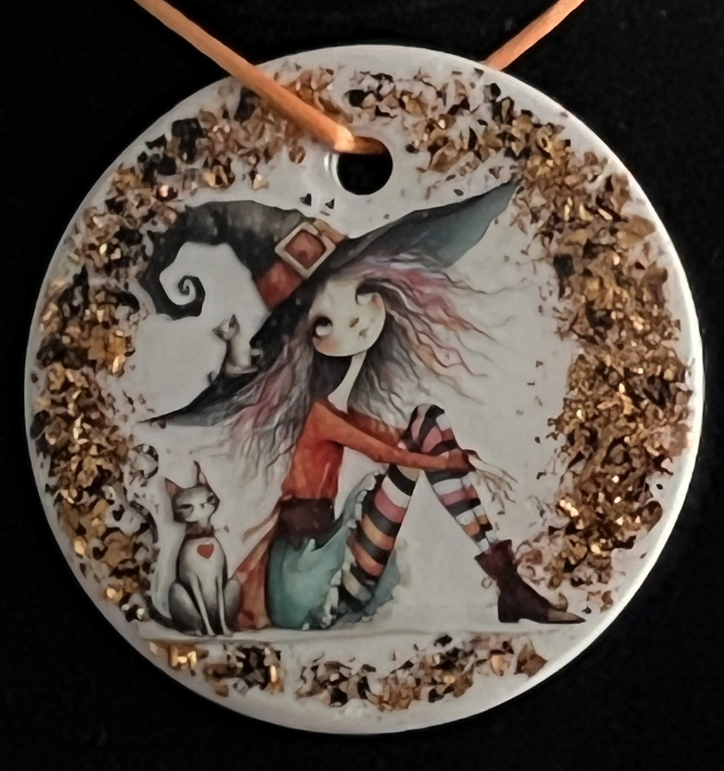 Whimsical Witch & Cat Ornament