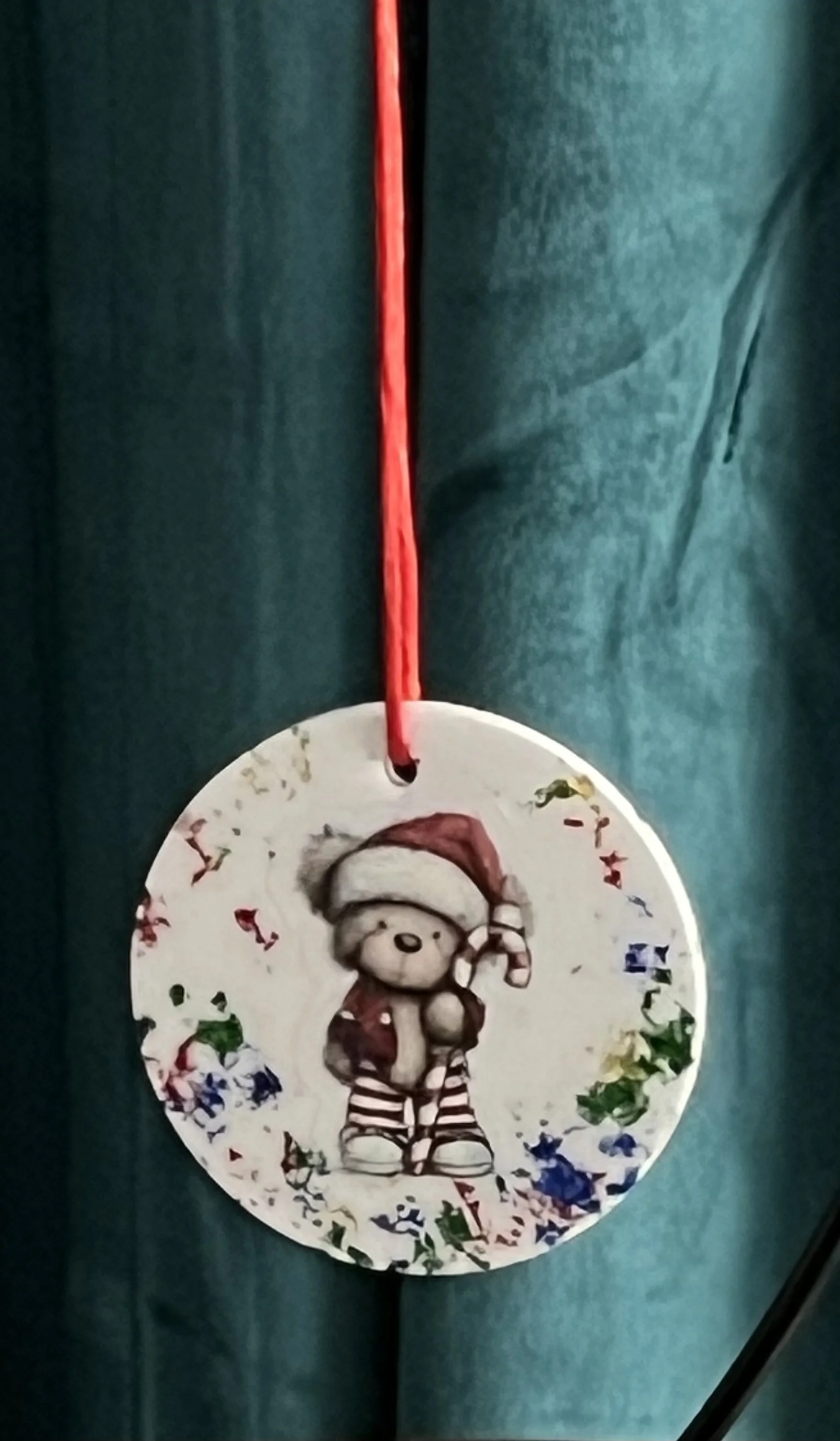 Santa Bear Candy Cane Ornament