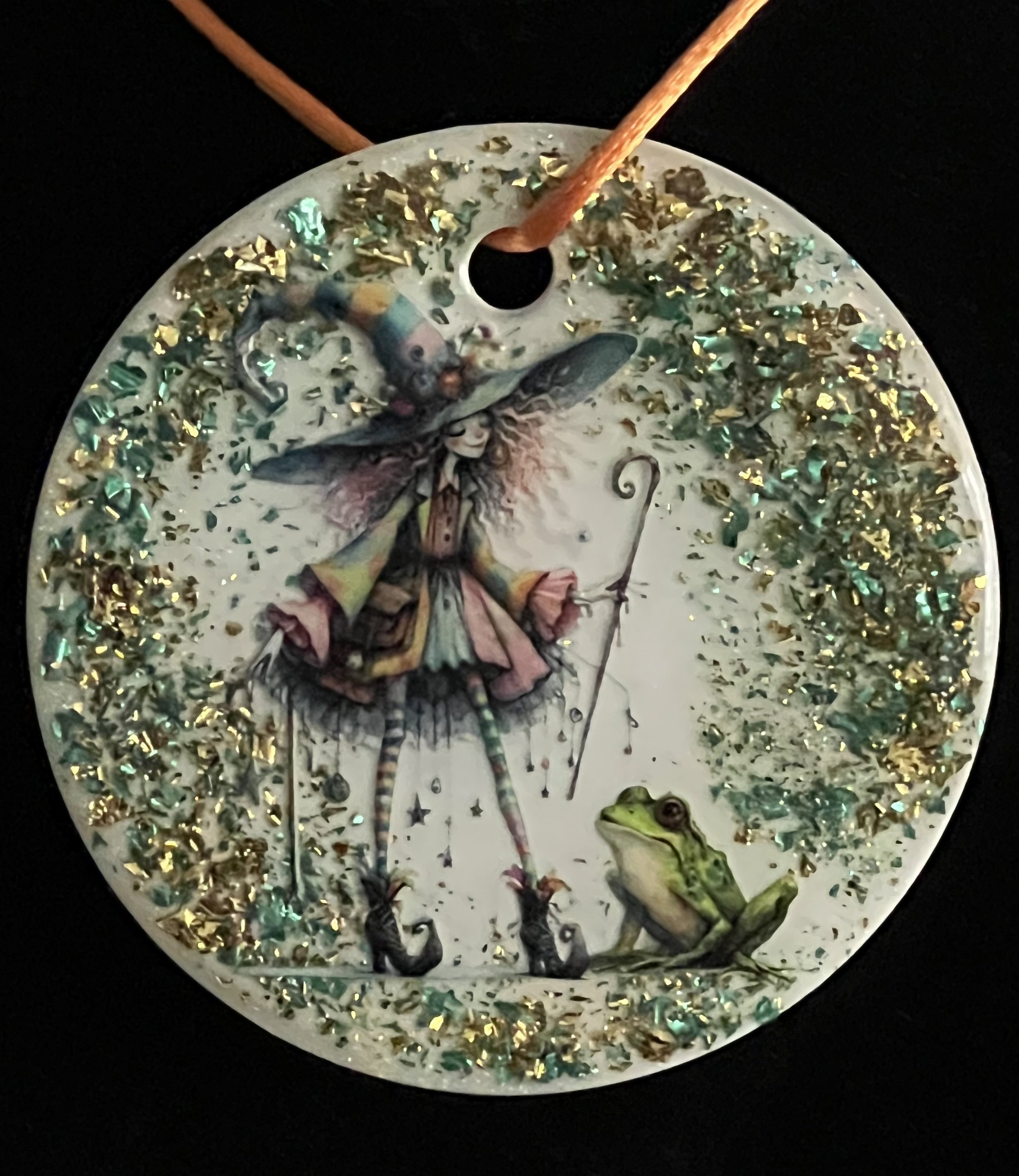 Enchanted Witch and Frog Sparkly Ornament