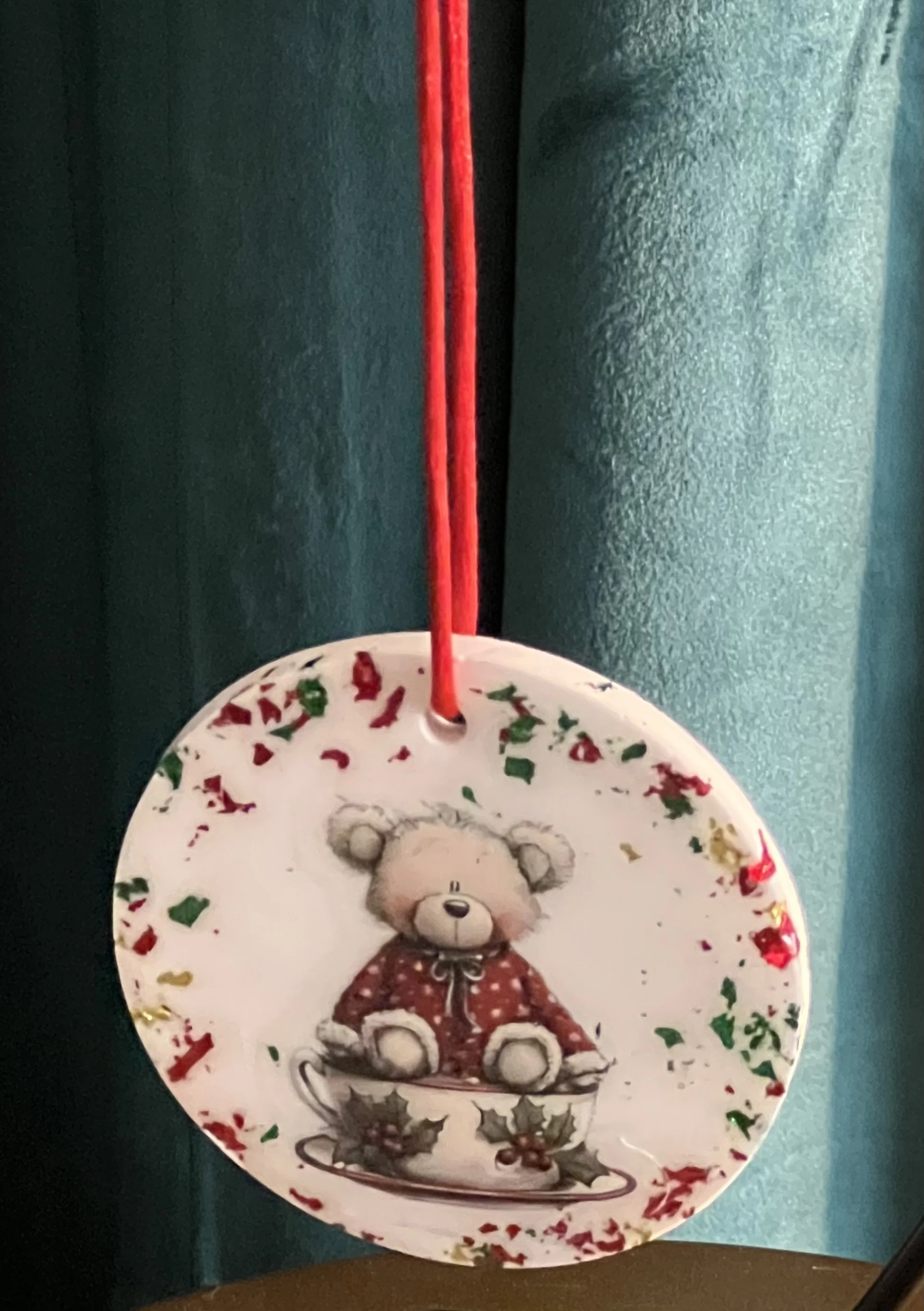 Cozy Teddy Bear Sitting On A Teacup Ornament